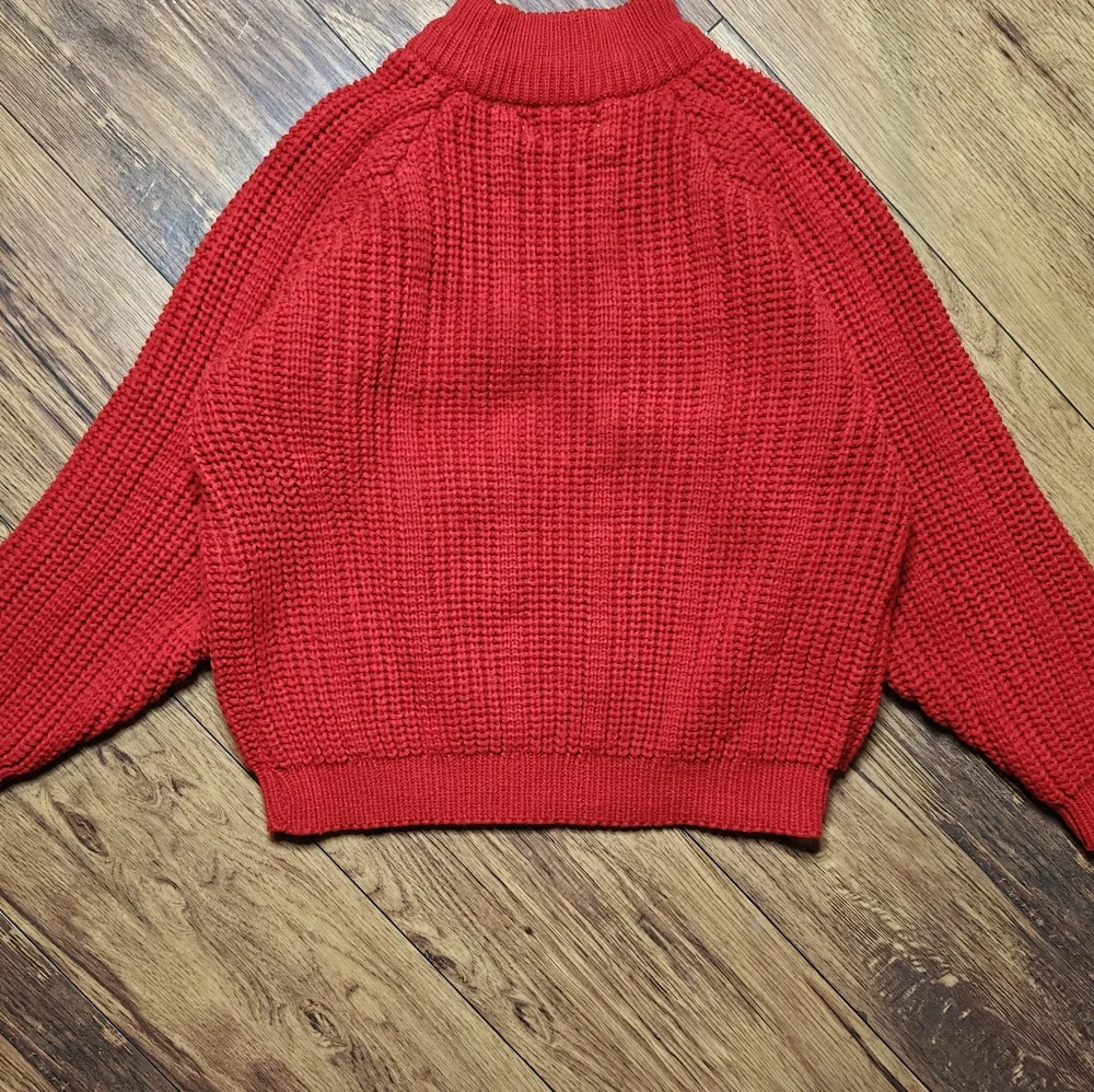 VTG Red Cable Knit Sweater Pullover Holiday‎ Mock Neck Chunky Ribbed Women's Med